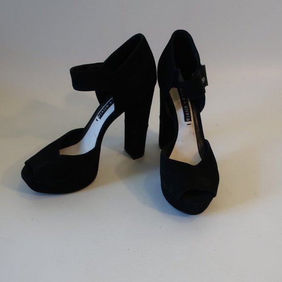 Alice + Olivia Shoes - Womens Alice + Olivia Black Suede Peep Toe Platform Block Heels 38 US/8 *